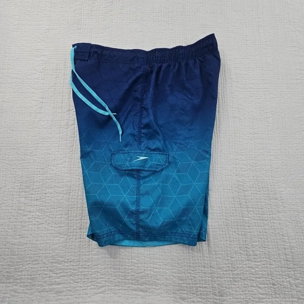 Speedo Lined Board Shorts Men's XL Blue Ombre‎ 1 Pocket Drawstring 10